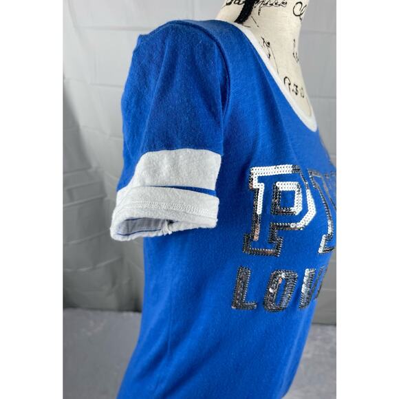 Victory Secret Pink‎ Shirt Women’s Short Sleeve Glitter Blue Jersey Y2K - Picture 5 of 12